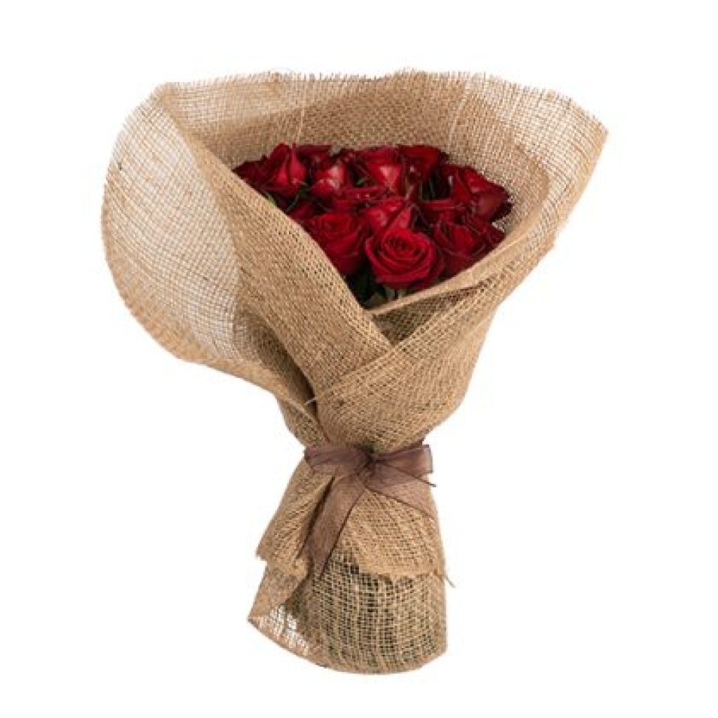  Hasır Ambalajda Kırmızı Güller (40'lı - ~ 55 cm)