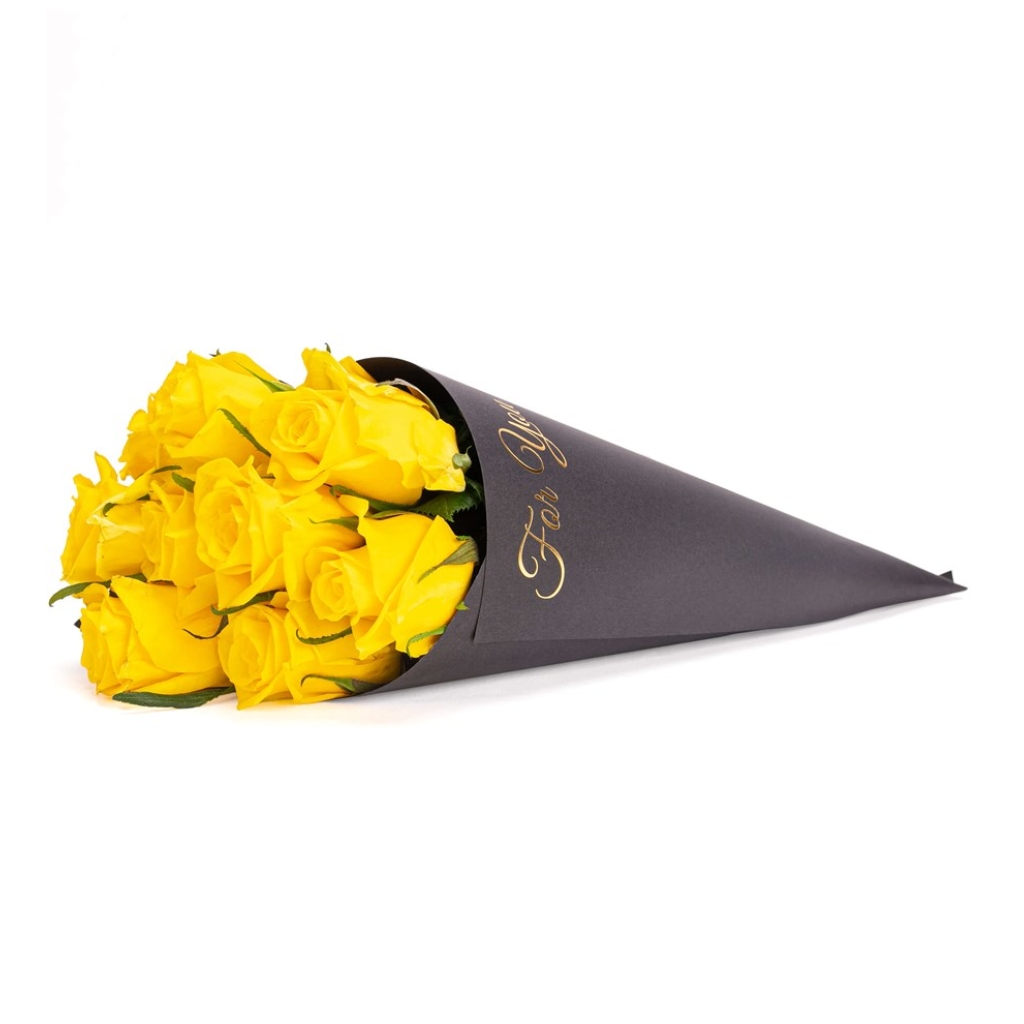 Kraft Buket Kağıdında Sarı Güller (9'lu - ~ 44 cm)