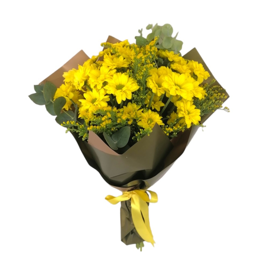  Sarı Kurdeleli Sarı Papatya Buketi (~ 50 cm)